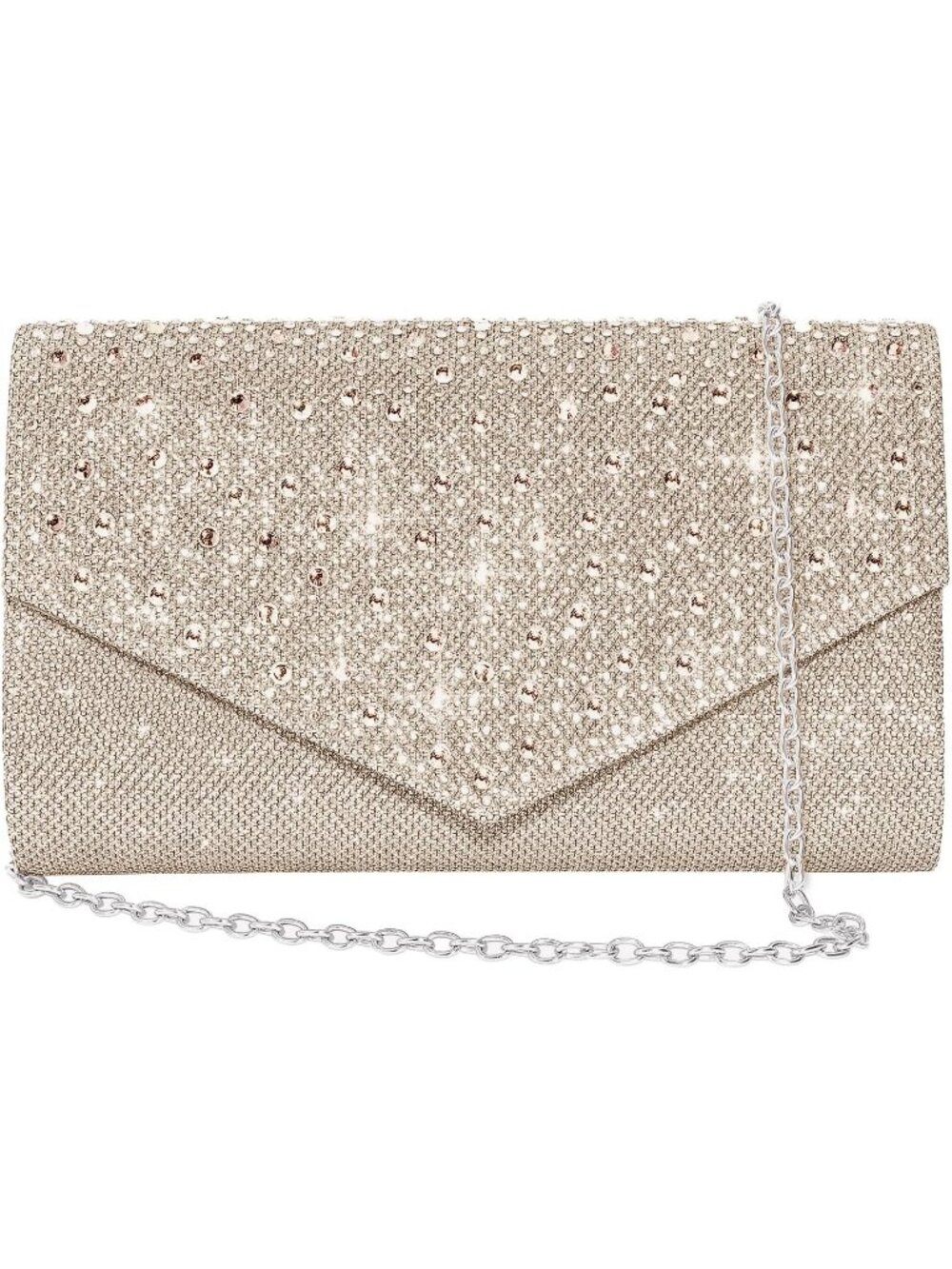 〽️ Women Champagne Clutch Purse Envelope Glitter Rhinestone Evening Wedding Bags